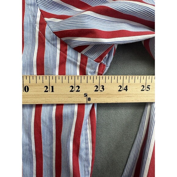 Bugatchi All Cotton Button Front Shirt Mens XL Shaped Trim Fit Stripes Red Blue - Picture 8 of 10